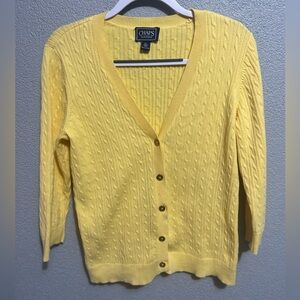 Chaps Yellow Cable-Knit Button Cardigan